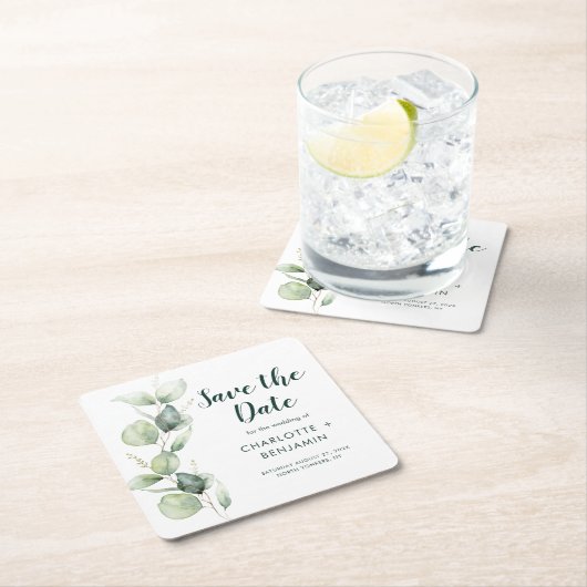 Waterverf Eucalyptus Script Weddenschap opslaan Da Kartonnen Onderzetters (Insitu)