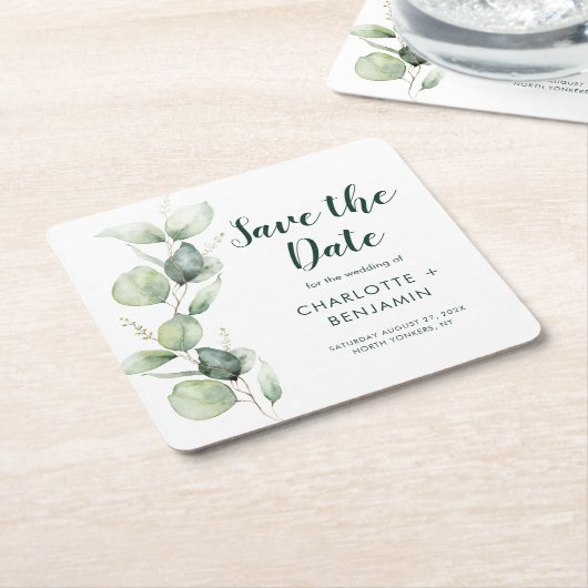 Waterverf Eucalyptus Script Weddenschap opslaan Da Kartonnen Onderzetters (Schuin)