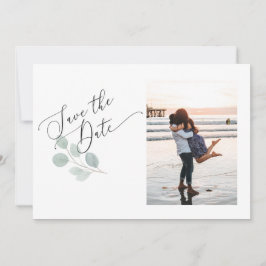 Waterverf Eucalyptus Sla de Datum fotokaart op Save The Date