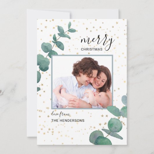 Waterverf Eucalyptus Stars Kaart voor kerstmis fot (Voorkant)