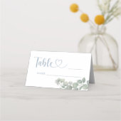 Waterverf eucalyptus stoffig blauw bruiloft plaatskaartje (Voorkant)