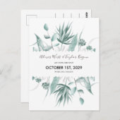 Waterverf Eucalyptus & Succulent Bewaar de datum Briefkaart (Voorkant / Achterkant)