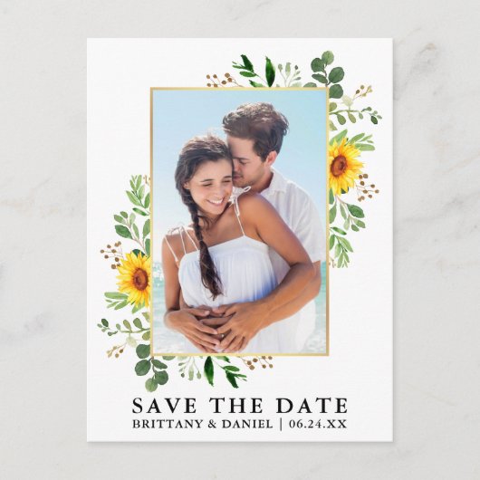 Waterverf Eucalyptus Sunflower Save the Date Briefkaart (Voorkant)