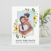 Waterverf Eucalyptus Sunflower Save the Date Kaart (Staand voorkant)