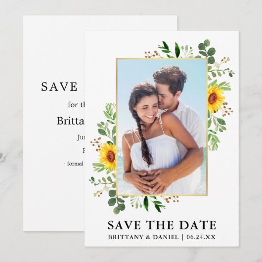 Waterverf Eucalyptus Sunflower Save the Date Kaart (Voorkant / Achterkant)