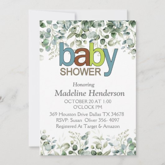 Waterverf Eucalyptus tak Baby shower Kaart (Voorkant)