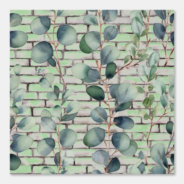 Waterverf Eucalyptus tak baksteen blad salie groen Behang (Voorkant)