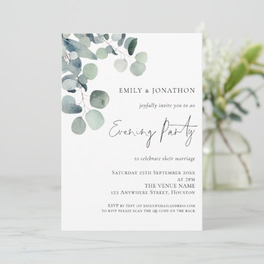 Waterverf Eucalyptus Trouwfeest Avondfeest Kaart (Staand voorkant)