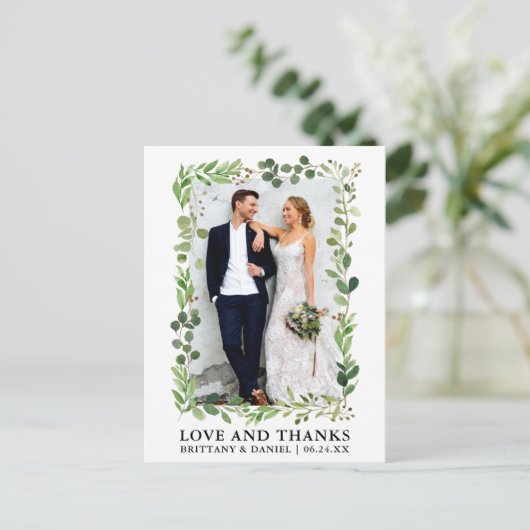 Waterverf Eucalyptus Trouwliefde en Dank Briefkaart (Staand voorkant)