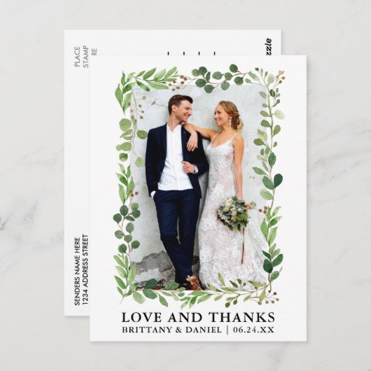 Waterverf Eucalyptus Trouwliefde en Dank Briefkaart (Voorkant / Achterkant)