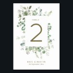 Waterverf eucalyptus trouwtafel nummer kaart<br><div class="desc">waterverf eucalyptusfoliage en een geometrisch lijst.</div>