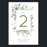 Waterverf eucalyptus trouwtafel nummer kaart<br><div class="desc">waterverf eucalyptusfoliage en een geometrisch lijst.</div>