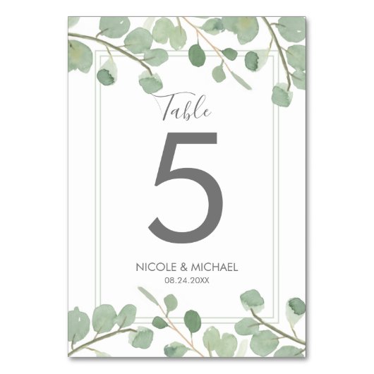 Waterverf Eucalyptus Trouwtafel nummer Kaart (Voorkant)