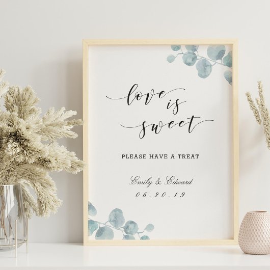 Waterverf Eucalyptus Tuin Bruiloft Dessert Tafel Poster