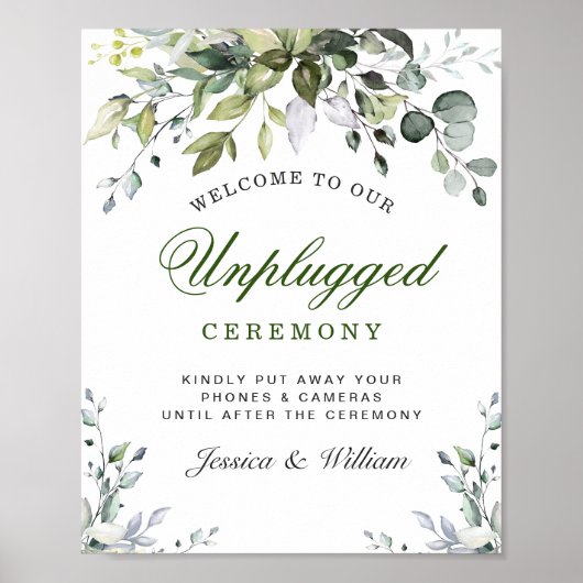 Waterverf Eucalyptus Unplugged Wedding Ceremony Poster (Voorkant)