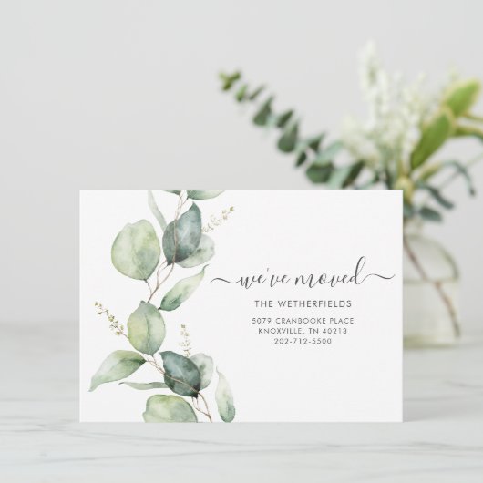 Waterverf Eucalyptus verhuisadres aankondiging (Staand voorkant)