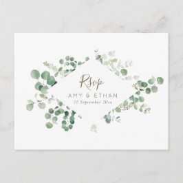 Waterverf eucalyptus verlaat bruiloft RSVP Briefka Briefkaart