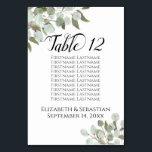 Waterverf Eucalyptus verlaat bruiloft zitplaatsen  Kaart<br><div class="desc">Deze prachtige trouwtafel nummerkaarten bevatten een zitschema of lijst van tien namen om het uw gasten gemakkelijk te maken om de juiste tafel te vinden. Het ontwerp heeft een rustiek boho chique ontwerp met handbeschilderde waterverf takjes van eucalyptusbladeren en tuingroen in tinten van munt, mos en salie groen. Elegant en...</div>