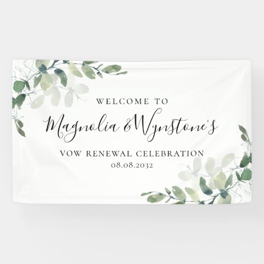 Waterverf Eucalyptus Vow Renewal Welkom Spandoek (Horizontaal)