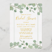 Waterverf Eucalyptus Vrijgezellenfeest Gold Folie Uitnodiging (Voorkant)