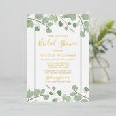 Waterverf Eucalyptus Vrijgezellenfeest Gold Folie Uitnodiging (Staand Voorkant)