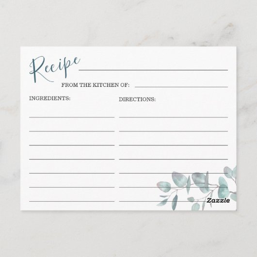 Waterverf Eucalyptus Vrijgezellenfeest Recipcard Briefkaart (Achterkant)