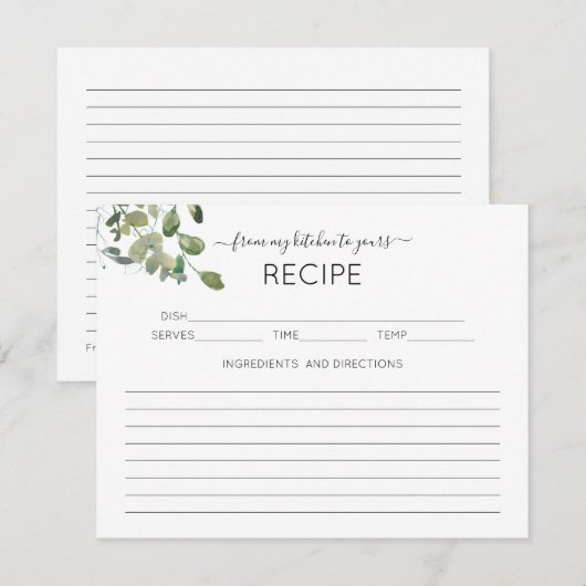 Waterverf Eucalyptus Vrijgezellenfeest Recipcard Informatiekaartje (Voorkant / Achterkant)