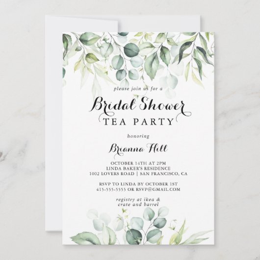 Waterverf Eucalyptus Vrijgezellenfeest Tea Party Kaart (Voorkant)