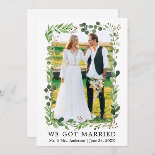 Waterverf Eucalyptus We hebben een huwelijk geslot Aankondiging (Voorkant / Achterkant)