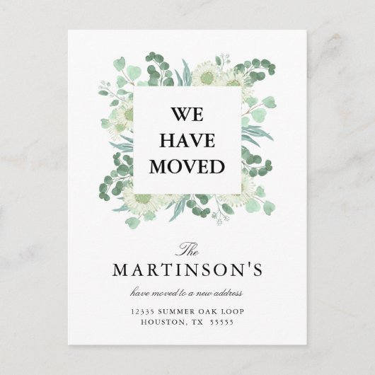 Waterverf Eucalyptus We hebben een nieuw adres ver Briefkaart (Voorkant)