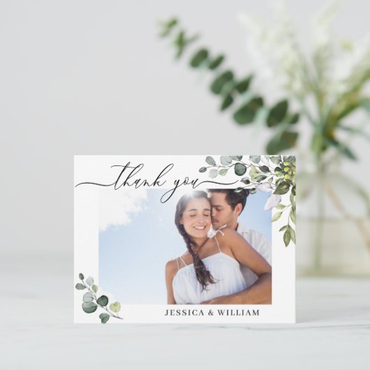 Waterverf Eucalyptus Weddenschap Foto Dank je Briefkaart (Staand voorkant)