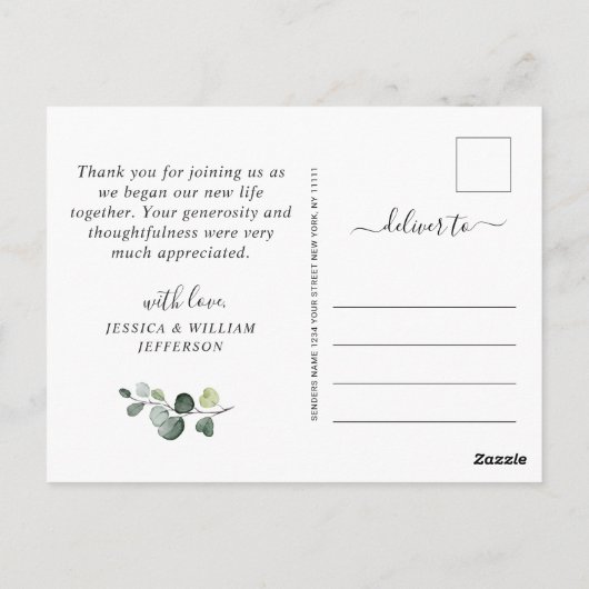 Waterverf Eucalyptus Weddenschap Foto Dank je Briefkaart (Achterkant)