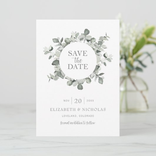 Waterverf Eucalyptus Weddenschap Foto slaat de dat Save The Date (Staand voorkant)