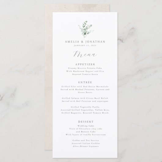Waterverf Eucalyptus Weddenschap Menu (Voorkant / Achterkant)