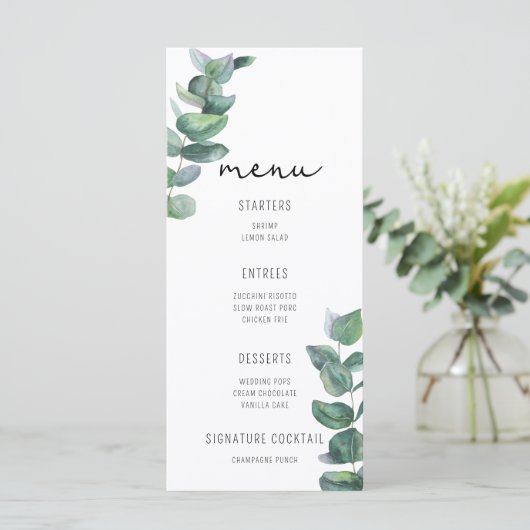 Waterverf Eucalyptus - Weddenschap Menu (Staand voorkant)