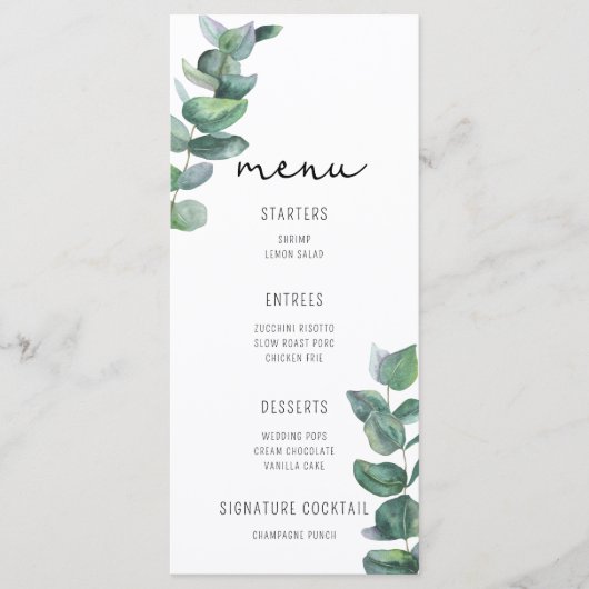 Waterverf Eucalyptus - Weddenschap Menu (Voorkant)