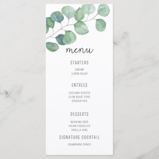 Waterverf Eucalyptus - Weddenschap Menu (Voorkant)
