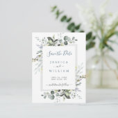 Waterverf Eucalyptus Weddenschap Opslaan Datum Aankondigingskaart (Staand voorkant)