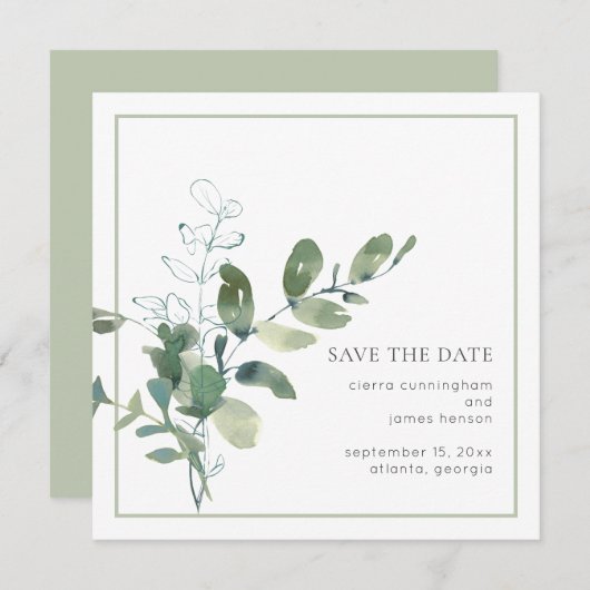 Waterverf Eucalyptus Weddenschap opslaan Datum Save The Date (Voorkant / Achterkant)