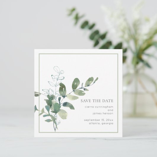 Waterverf Eucalyptus Weddenschap opslaan Datum Save The Date (Staand voorkant)