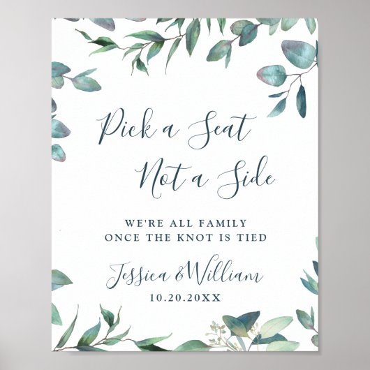 Waterverf Eucalyptus Wedding Ceremony Seating Poster (Voorkant)
