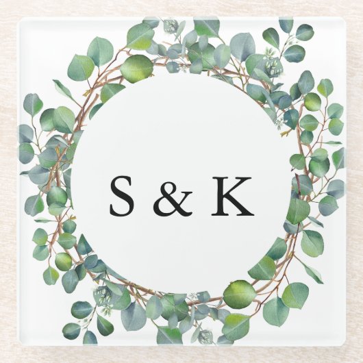 Waterverf Eucalyptus Wedding Glazen Onderzetter (Voorkant)
