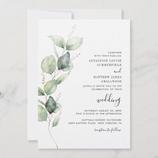 Waterverf Eucalyptus Wedding Kaart (Voorkant)