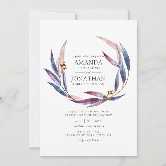 Waterverf Eucalyptus Wedding Kaart (Voorkant)