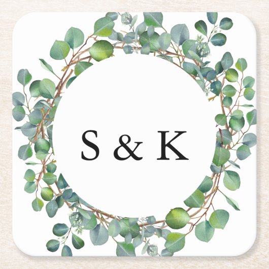 Waterverf Eucalyptus Wedding Kartonnen Onderzetters (Voorkant)