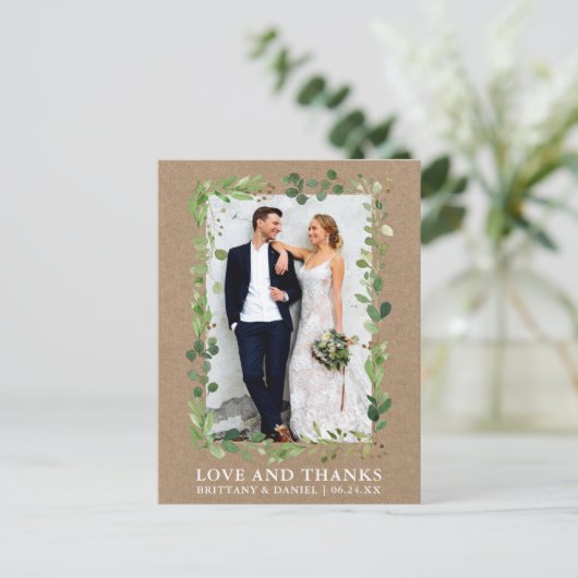 Waterverf Eucalyptus Wedding Love Bedankt Kraft Briefkaart (Staand voorkant)