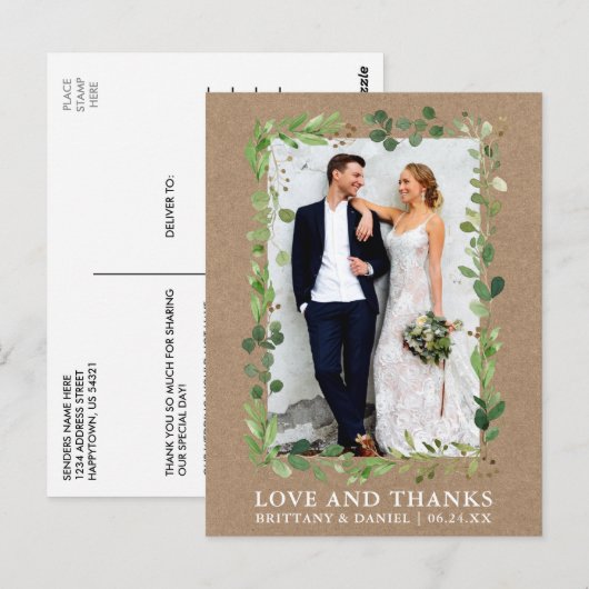Waterverf Eucalyptus Wedding Love Bedankt Kraft Briefkaart (Voorkant / Achterkant)