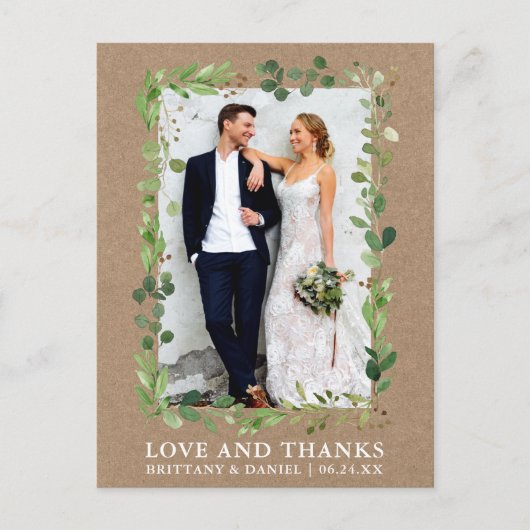 Waterverf Eucalyptus Wedding Love Bedankt Kraft Briefkaart (Voorkant)