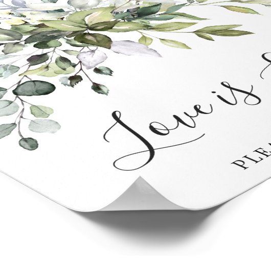 Waterverf Eucalyptus Wedding Love is Sweet Sign Poster (Hoek)