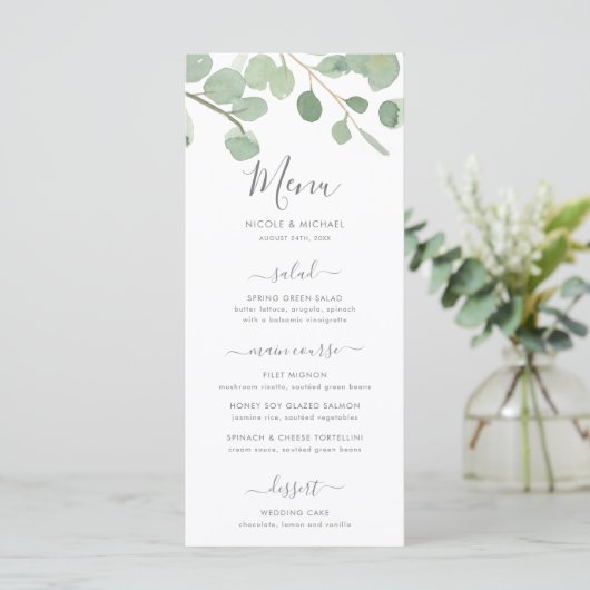 Waterverf Eucalyptus Wedding Menu (Staand voorkant)